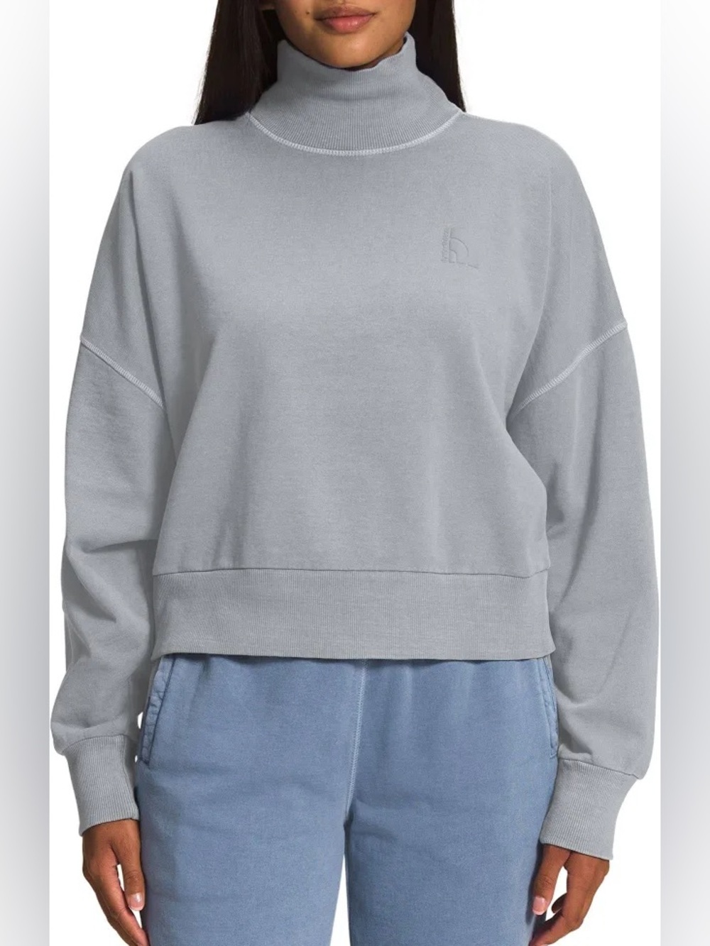 The North Face Garment Dye Mock Neck Cropped Sweatshirt Heather Gray Size M